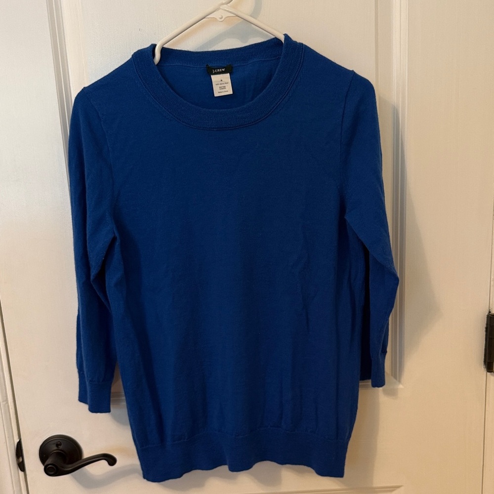 J. Crew Women's crewneck Sweater threee-quarter sleeve in Cobalt Blue